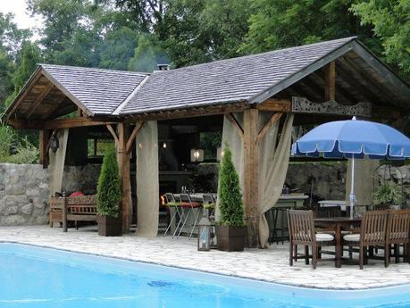 A Unique Outdoor Landscape- A pool built in an old Stone Barn Foundation.