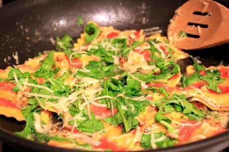 Butternut Squash Ravioli with Parmesan, Walnuts and Arugula