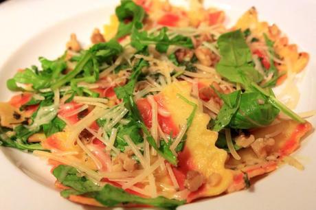 Butternut Squash Ravioli with Parmesan, Walnuts and Arugula