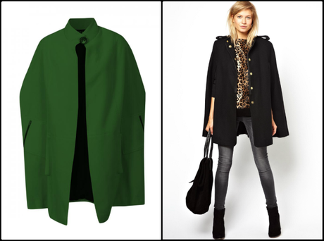 L: Green Cape from Geeks & Stitches, £193 R: MANGO Military Cape Coat from ASOS, £90