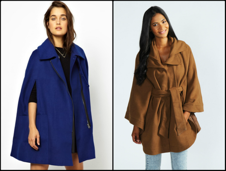 L: ASOS Biker Cape Coat, currently reduced to £52.50 R: Elissa Oversized Belted Cape from Boohoo, £25