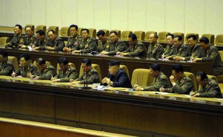 View of leadership platform as Kim Jong Un speaks at practical shooting competition of KPA company commanders and political instructors (Photo: Rodong Sinmun).