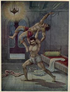 Bhima killing Kichaka with his bare hands