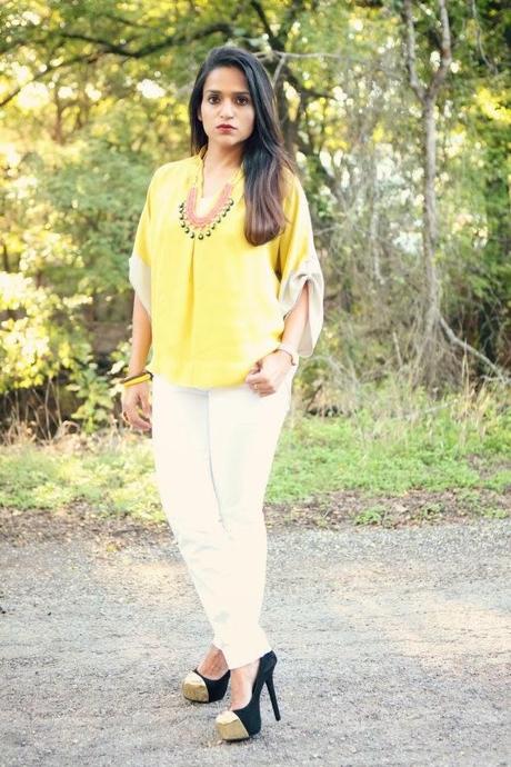 Elie Tahari for Nordstrom Top, GAP Jeans, JustFAB Shoes, Crazy & Co. Necklace, Belsi Collections, Tanvii.com 