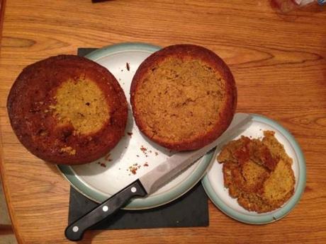 two half sphere cakes made with spiced pumpkin trimmed into shape