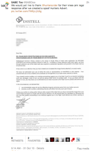 Distell's legal letter response to parody poster issue