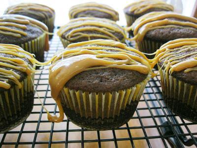 Persimmon Gingerbread Muffins with Caramel Drizzle