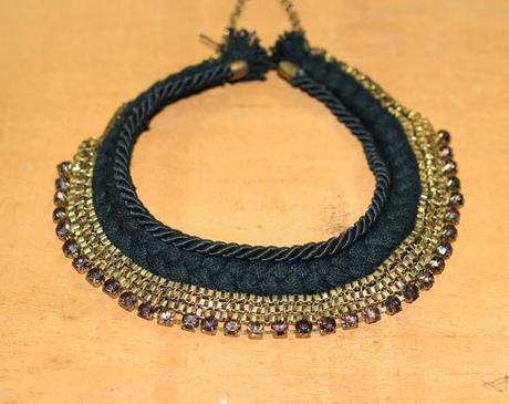 Black and Golden Collar Necklace with Violet Stone
