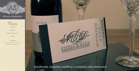 Artemis Stationery front page showing our bespoke wedding stationery