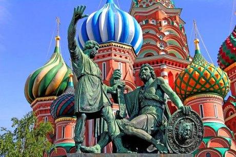  The statue that sits in front of St. Basil's Cathedral are of Kuzma Minin and Dmitry Pozharsky, the two citizens who led the revolt against the Polish forces in the Kremlin.