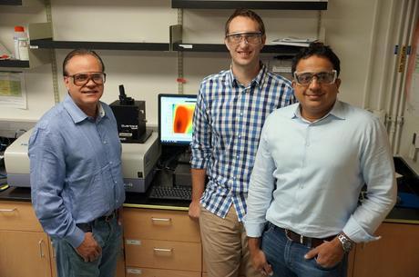 The researchers behind the breakthrough, from left to right: Steve DenBaars, Jakoah Brgoch and Ram Seshadri.