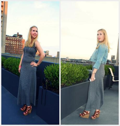 Street Style Revere Hotel Rooftop Denim Jacket Maxi Dress Summer 