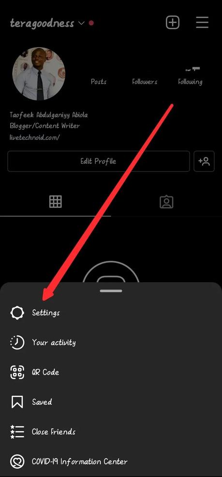 Choose the Settings option