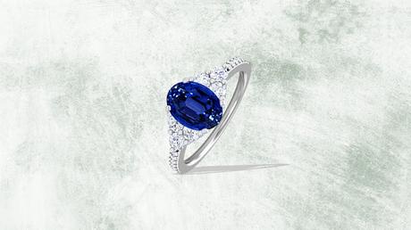 Oval Untreated Blue Sapphire Ring with Diamond Clust