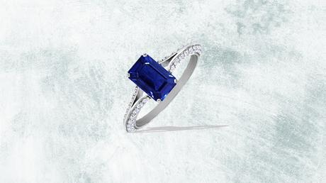 Dainty Emerald Cut Untreated Blue Sapphire Ring With Split Shank