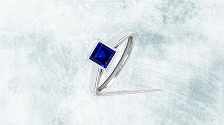 Bezel Set Square Cut Blue Sapphire Solitaire Ring 