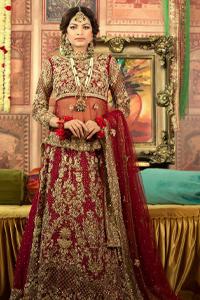 Tea Pink Front Open Maxi Dupatta – Red Lehenga