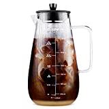 Large Cold Brew Coffee Maker - 1.5 Quart Iced Coffee Maker - Glass Coffee Carafe With Removable Stainless Steel Filter - Fruit infuser pitcher - Includes Scoop & Clip Spoon