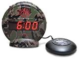 Sonic Bomb Dual Alarm Clock with Bed Shaker, Camouflage | Sonic Alert Vibrating Alarm Clock Heavy Sleepers, Battery Backup | Wake with a Shake