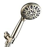 Couradric Handheld Shower Head, 6 Spray Setting High Pressure Shower Head with Brass Swivel Ball Bracket and Extra Long Stainless Steel Hose, Brushed Nickel, 5'