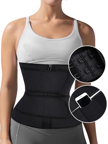 Wholesale Black Plus Size Latex Double Belt Waist Trainer 7 Steel Bones Compression