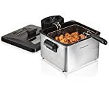 Hamilton Beach Triple Basket Electric Deep Fryer, 19 Cups / 4.5 Liters Oil Capacity, Lid with View Window, Professional Grade, 1800 Watts, Stainless Steel (35034) , Black