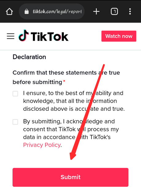 Tap Send and wait for response from TikTok