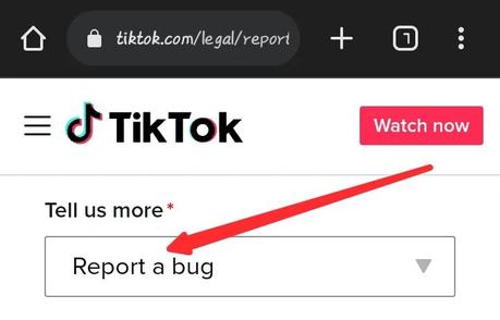 Tap on Report a bug