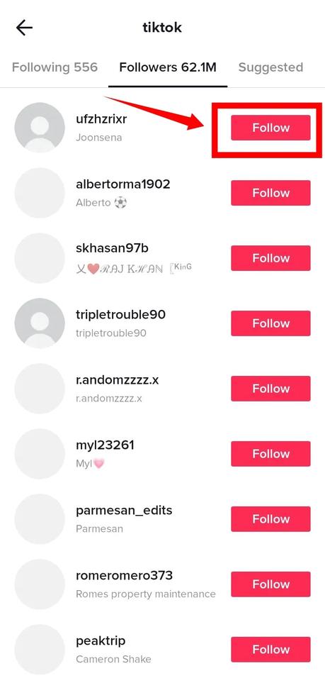 Follow as many accounts as possible starting from the top