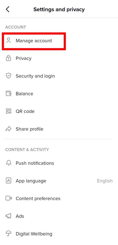 Tap Manage account