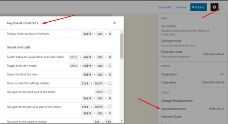 The Gutenberg editor comes in a number of dedicated keyboard shortcuts