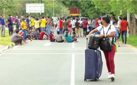 A recent protest where protesters blocks the entry road to Katunayake Airport and BOI zones