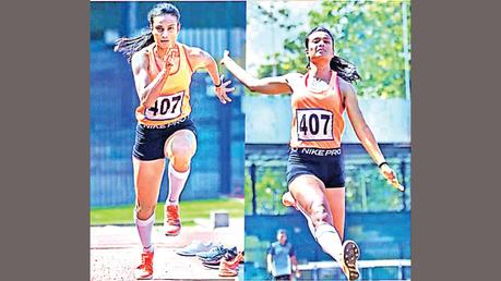 Long jump champion Sarangi Silva in action.