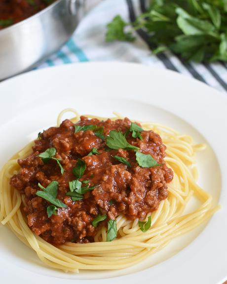 homemade spaghetti sauce on pasta