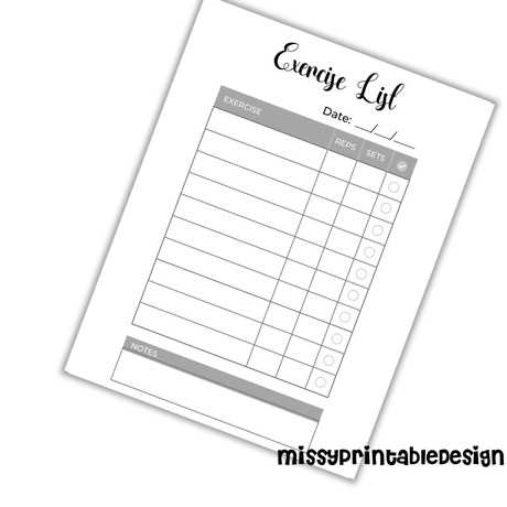 printable fitness planner list