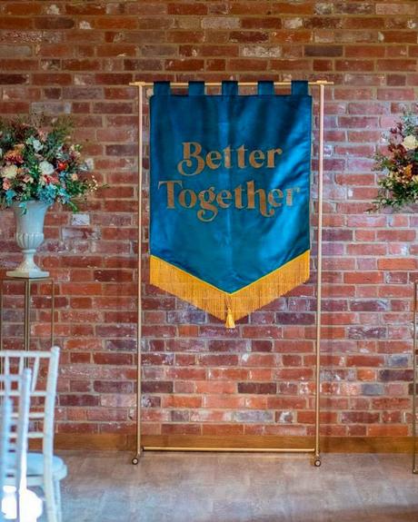 blue and gold wedding theme backdrop