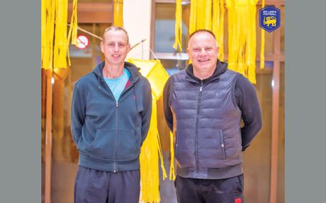 The newly appointed Head Coach of Sri Lanka Men’s National Football Team Andrew Morrison (right) and the Assistant Coach Keith Stevens (left) are seen here after their arrival at Bandaranaike International Airport.