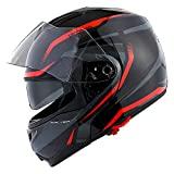 1Storm Motorcycle Street Bike Modular/Flip up Dual Visor/Sun Shield Full Face Helmet Storm Tron Red