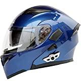 MOPHOTO Bluetooth Integrated Motorcycle Helmets, Anti-Glare Full Face Flip up Dual Visors Modular Bike Motorcross Helmets Intercom Helmet/Rider to Rider, Blue Medium (57-58cm)