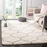 SAFAVIEH Hudson Shag Collection SGH280D Moroccan Ogee Trellis Non-Shedding Living Room Bedroom Dining Room Entryway Plush 2-inch Thick Area Rug, 4' x 6', Ivory / Beige