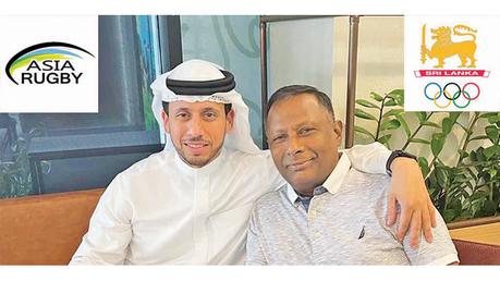 Asia Rugby President Qais Al Dhalai (left) and Sri Lanka Olympic Committee President Suresh Subramaniam