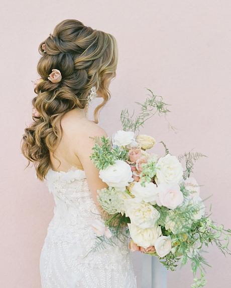 spring wedding hairstyles half up volume with flowers reneemarieacademy