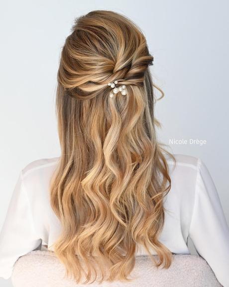 spring wedding hairstyles half up simple swept nicoledrege