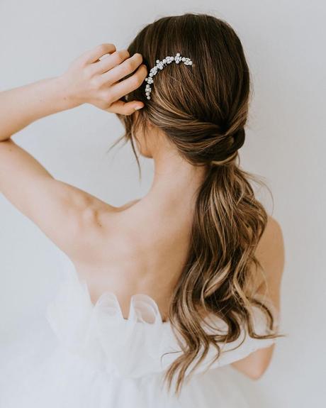 straight wedding hairstyles swept low ponytail on long hair untamedpetals