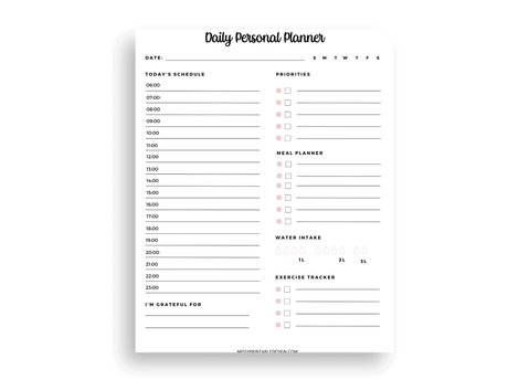 printable daily personal planner