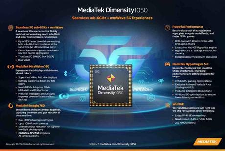 MediaTek Dimensity 1050 with up to 144Hz display, dual mmwave support launched