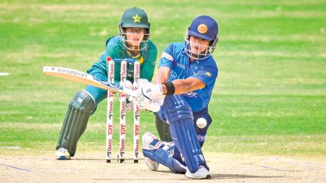 Chamari Athapaththu plays a shot during the 1st T20 against Pakistan in Karachchi. (Picture by SLC)