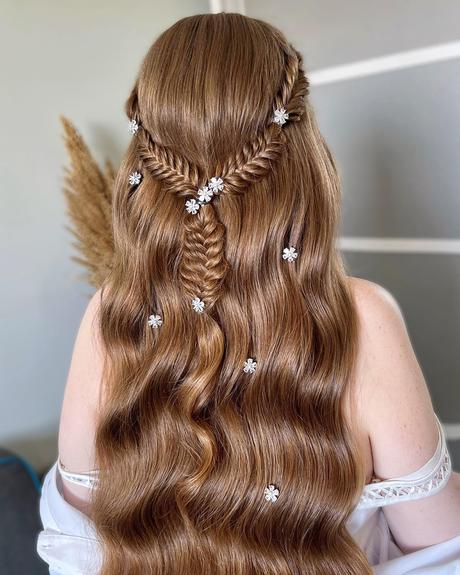 viking wedding hairstyles elegant half up with braids zhanna_syniavska
