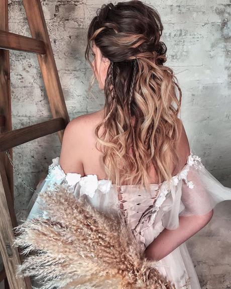viking wedding hairstyles textured half up with braids art4studio