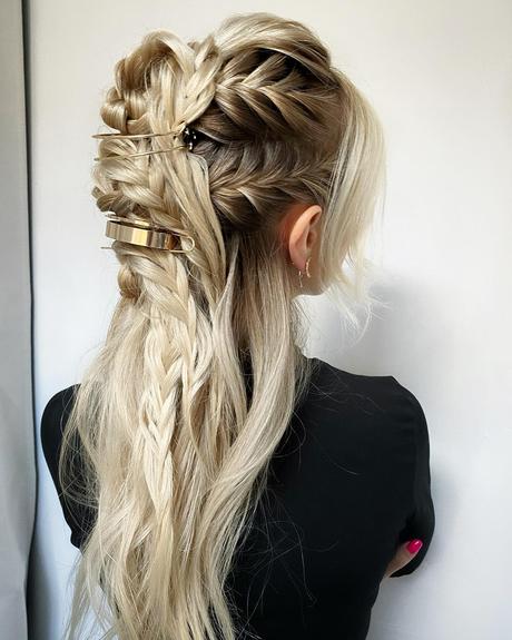 viking wedding hairstyles half up braided blonde lenabogucharskaya